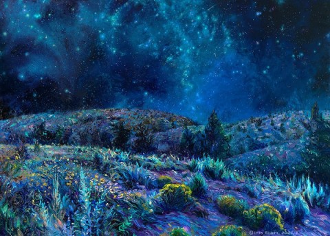 指で描いた星が輝く夜の砂漠の風景画 Iris Scott Jiuni Q